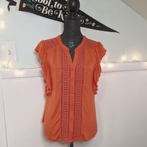 Maeve Kailana Flutter Sleeve Eyelet Top / Coral NWOT